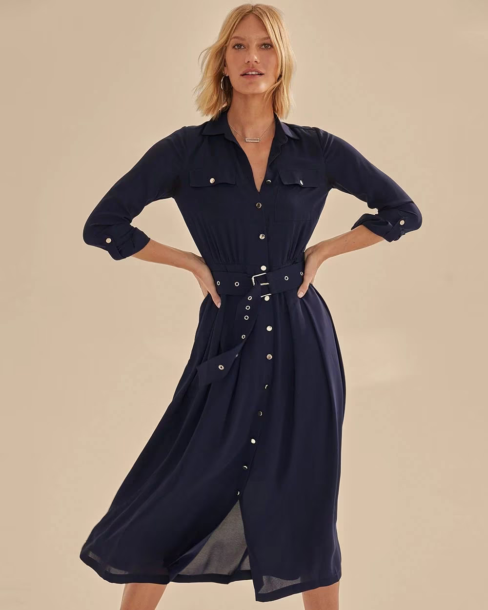 Long Sleeve Utility Shirt Dress | White House Black Market