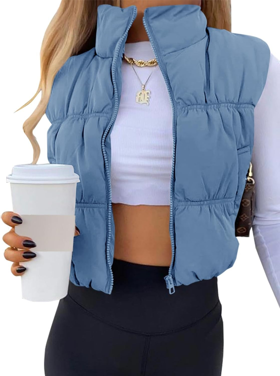 Tankaneo Womens Crop Puffer Vest Lightweight Sleeveless Warm Outerwear | Amazon (US)
