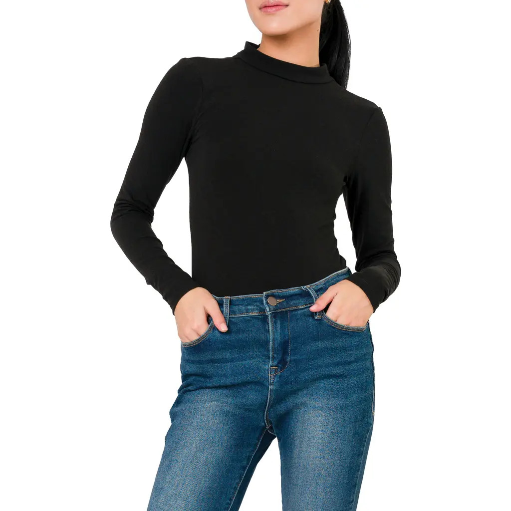 GIBSONLOOK Mock Neck Long Sleeve Thong Bodysuit in Black at Nordstrom, Size Small | Nordstrom