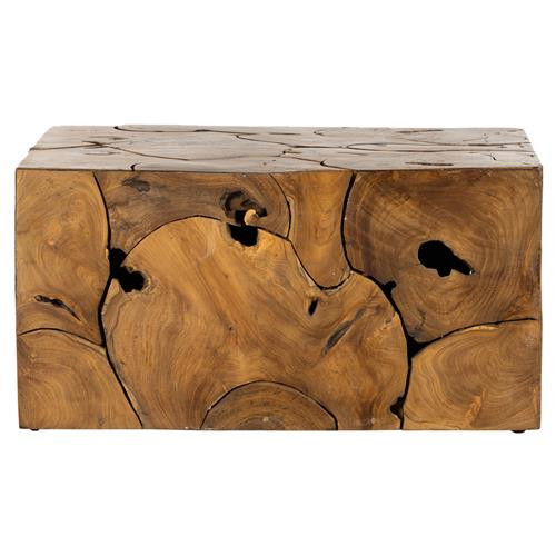 Thorn Mid Century Modern Natural Teak Square Block Outdoor Coffee Table | Kathy Kuo Home
