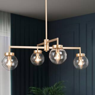 Uolfin Modern Gold Sputnik Island Chandelier, Naomi 27.5" 4-Light Brass Linear Globe Pendant Ligh... | The Home Depot