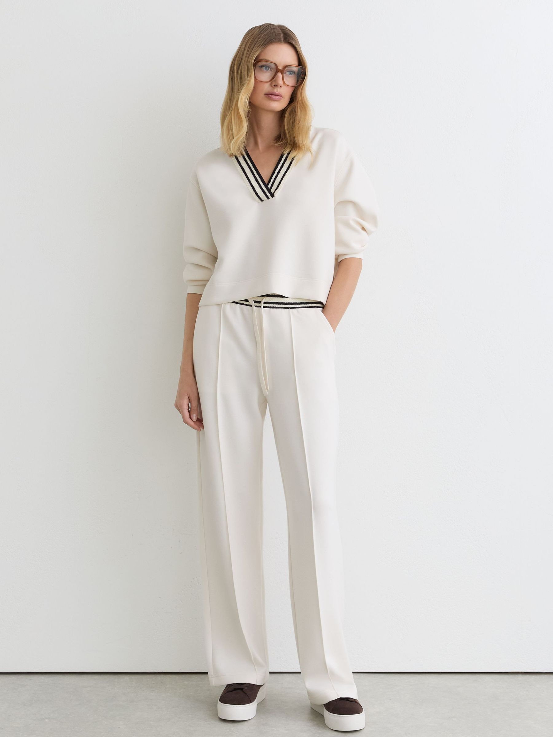 Reiss Premium Interlock Stripe-Waist Joggers in Ivory - REISS | Reiss UK