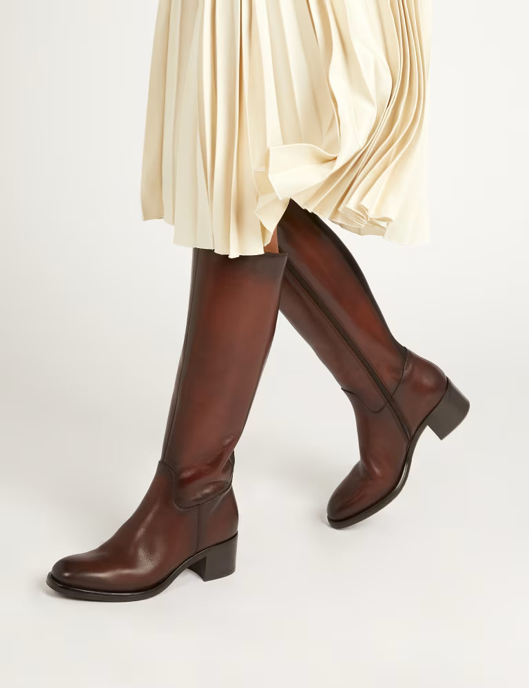 Leather Block Heel Knee High Boots | Marks & Spencer (UK)