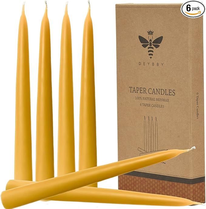 Natural Beeswax Taper Candles, DEYBBY Smokeless and Dripless Beeswax Candles 6 Pack, Long Lasting... | Amazon (US)