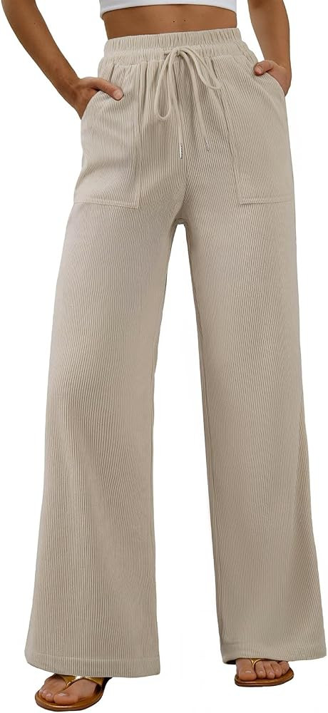 EVALESS Women Corduroy Pants Wide Leg Casual High Waisted Straight Leg Baggy Trousers | Amazon (US)