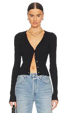 Good American Cozy Rib Cardigan in Black001 from Revolve.com | Revolve Clothing (Global)