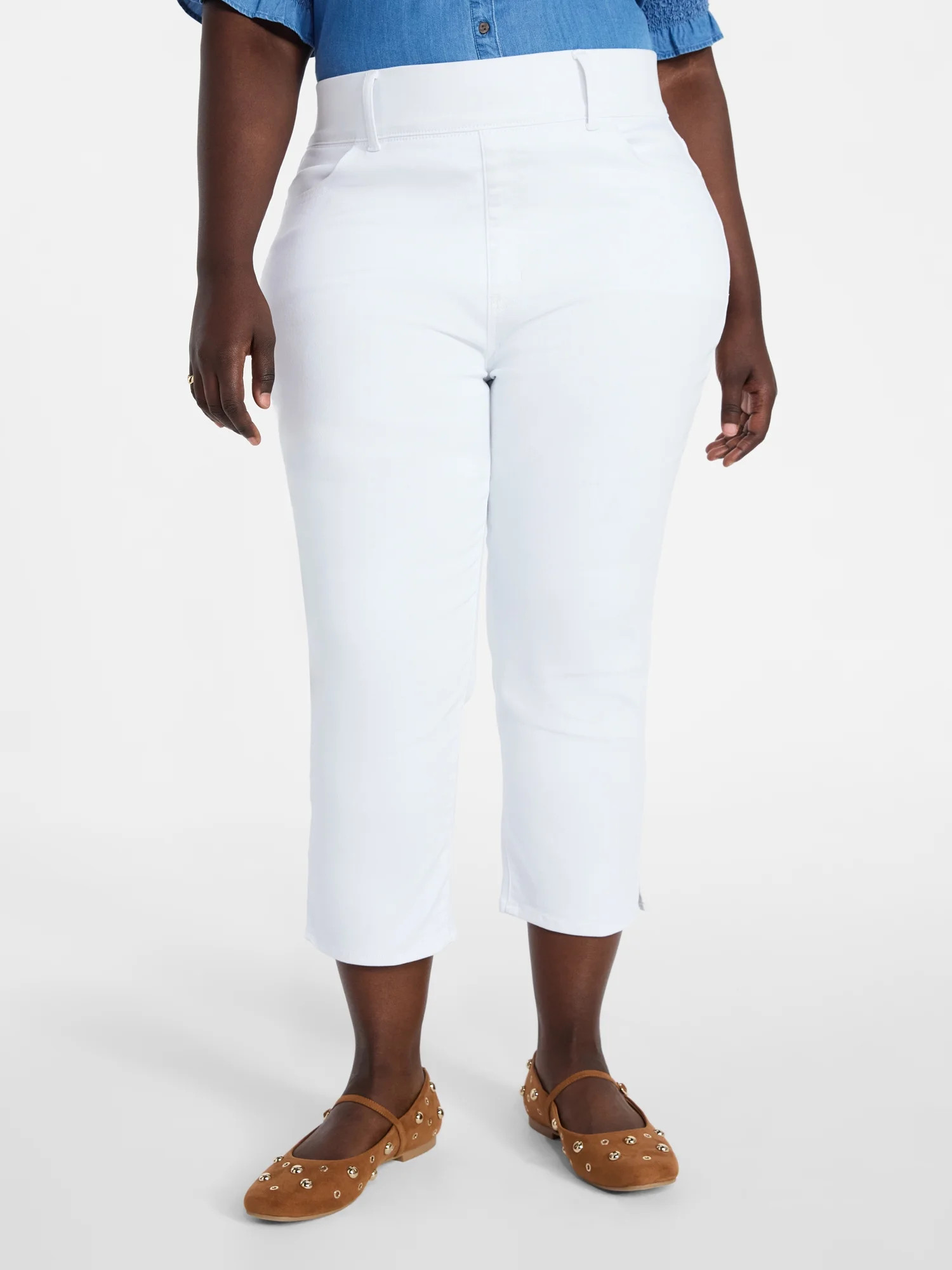 Terra & Sky Women s Plus Size Pull On High Rise Capri Jeggings 23 Inseam Sizes 0X-4X | Walmart (US)