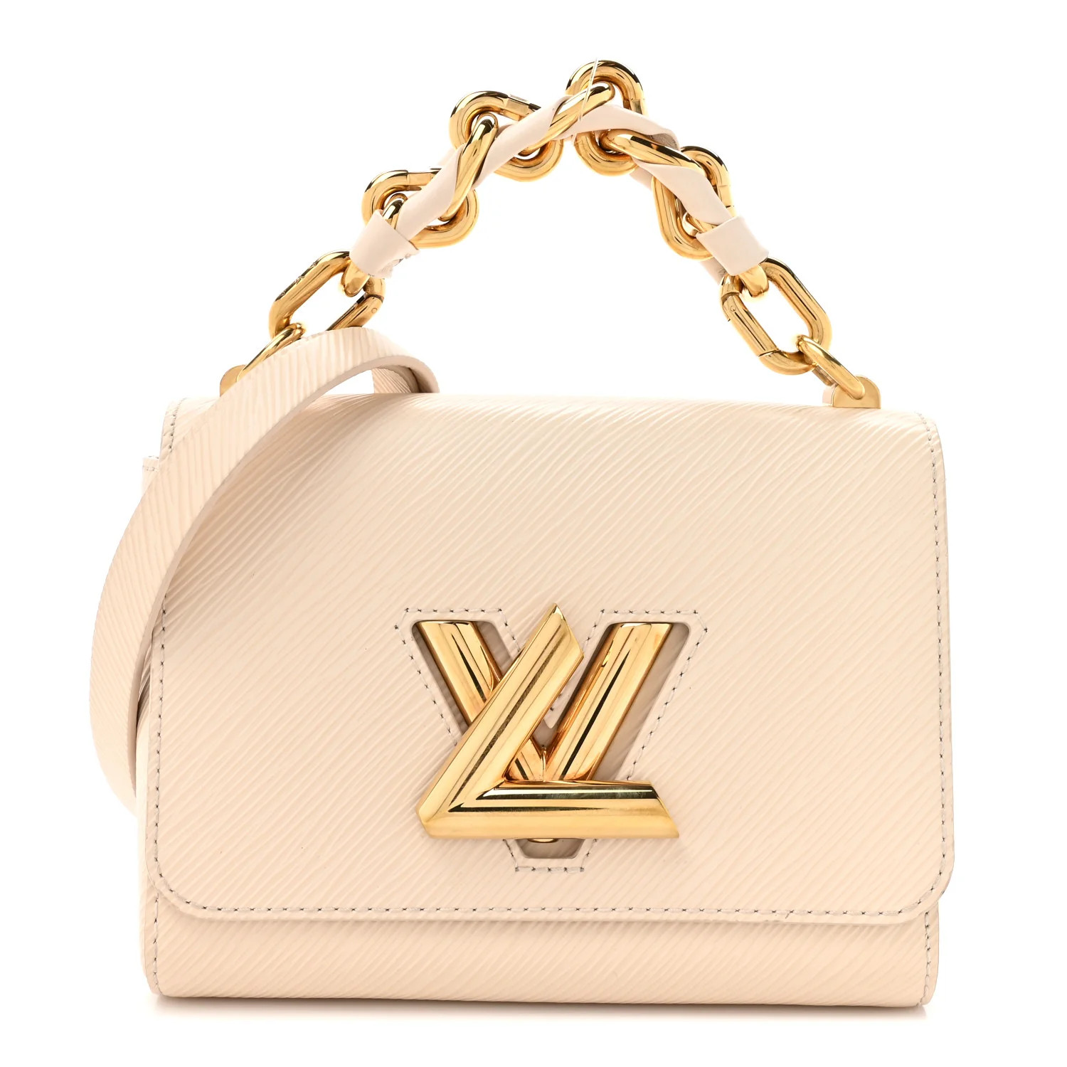 Epi Twist Braided Chain Shoulder Bag PM Quartz White | FASHIONPHILE (US)