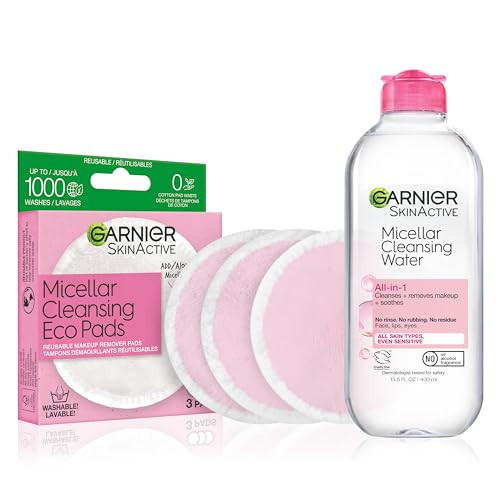 Garnier Micellar Water and Eco Pad Starter Kit, All-In-1 Facial Cleanser & Makeup Remover and 3 Piece Reusable Makeup Remover Pads Set | Amazon (US)