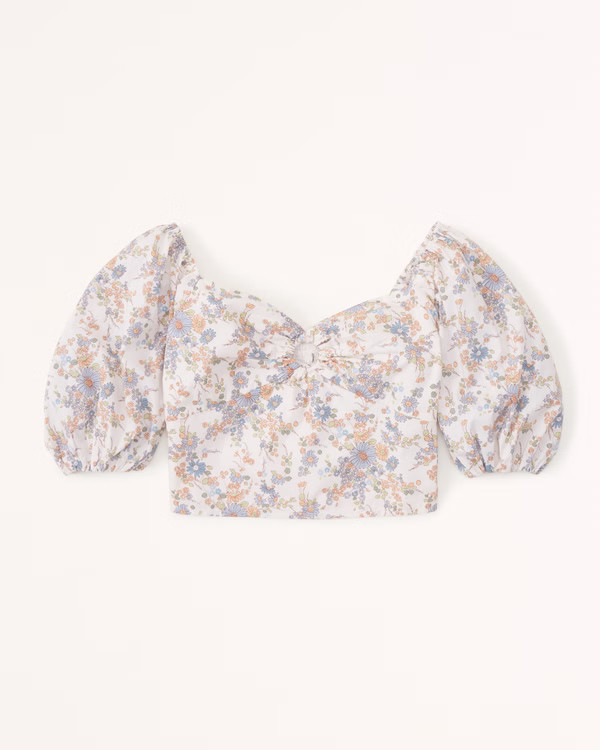 Women's Puff Sleeve Poplin O-Ring Top | Women's Tops | Abercrombie.com | Abercrombie & Fitch (US)