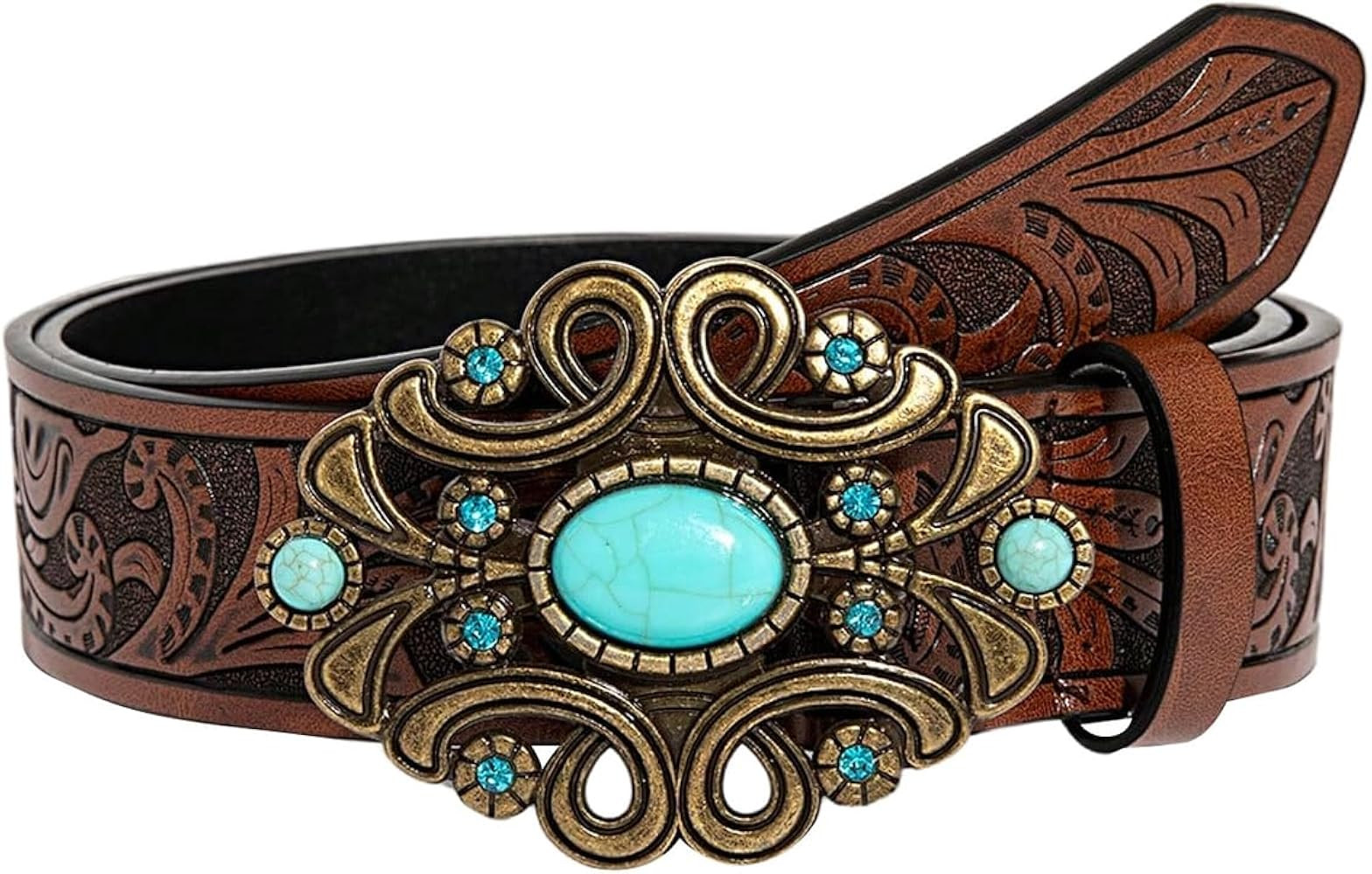 BEAUDRM Women's Retro Vintage Metal Buckle Belt Faux Leather Western Cowgirl Waist Belts | Amazon (US)
