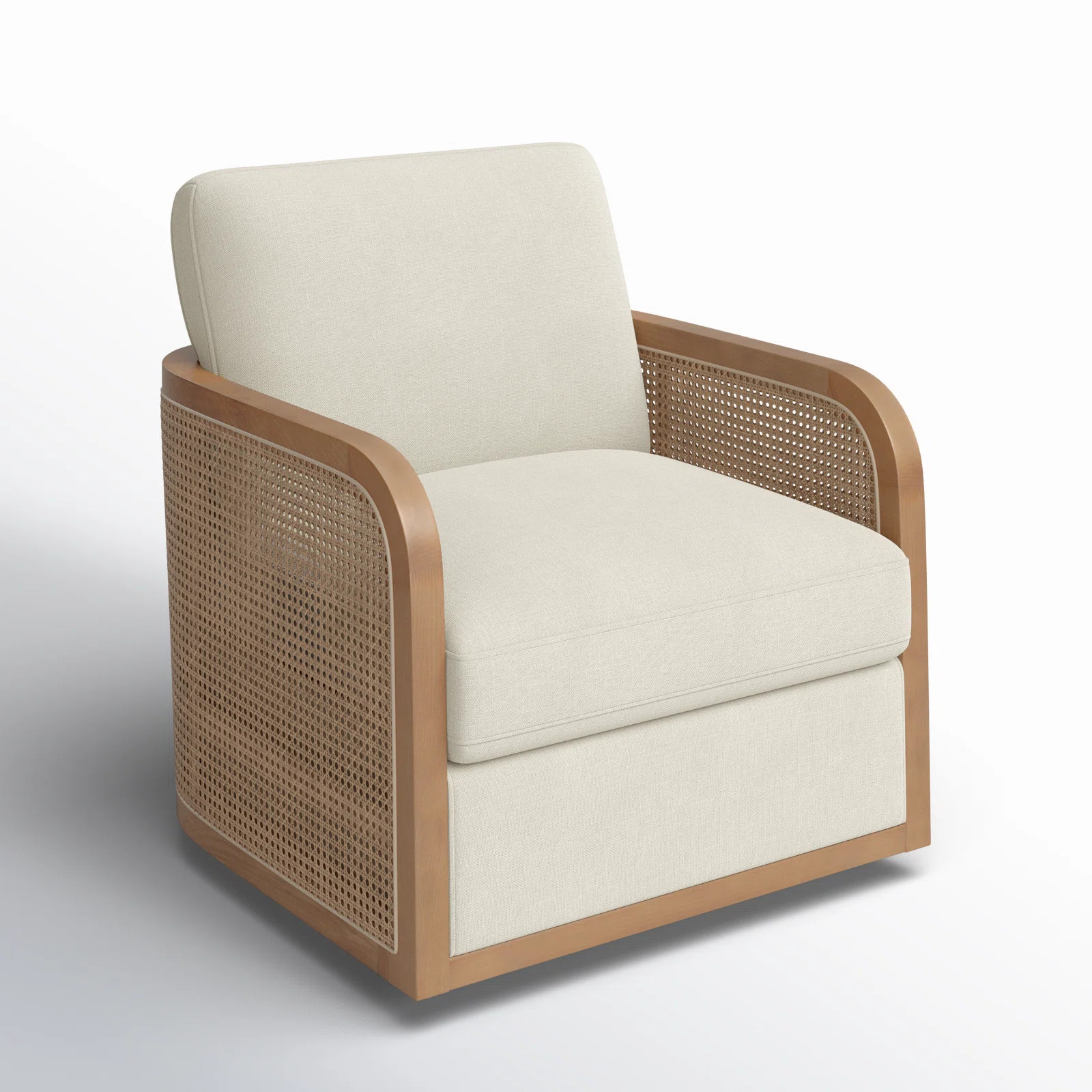 Juliette Upholstered Natural Cane Swivel Barrel Chair | Birch Lane