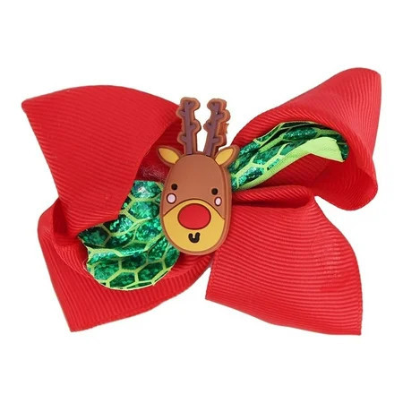 Motique Accessories Hair Bow Printed Christmas Bow with Silicone Charm, Perfect for Teens- Reindeer | Walmart (US)