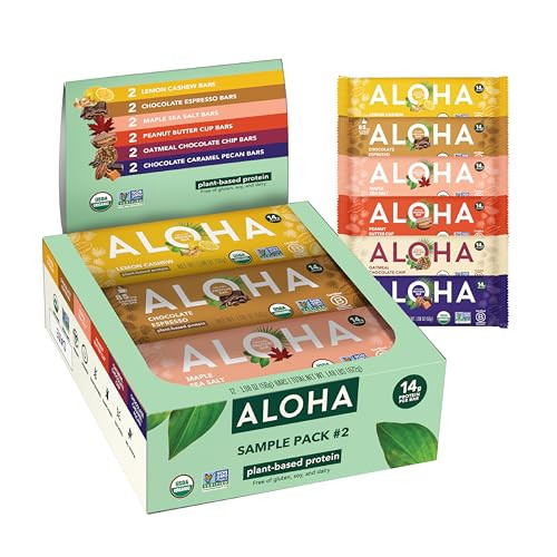 ALOHA Organic Plant Based Protein Bars - Sampler Pack 2nd Edition - 12 Bars, Vegan, Low Sugar, Gluten-Free, Paleo, Low Carb, Non-GMO, No Stevia, No Erythritol | Amazon (US)