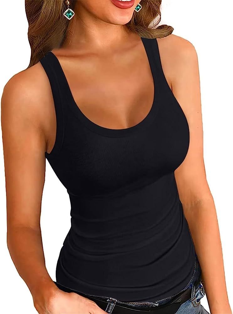 VICHYIE Women's Summer Tank Tops Square Neck Sleeveless Low Cut Sexy Shirts Ribbed Slim Fitted Ca... | Amazon (US)