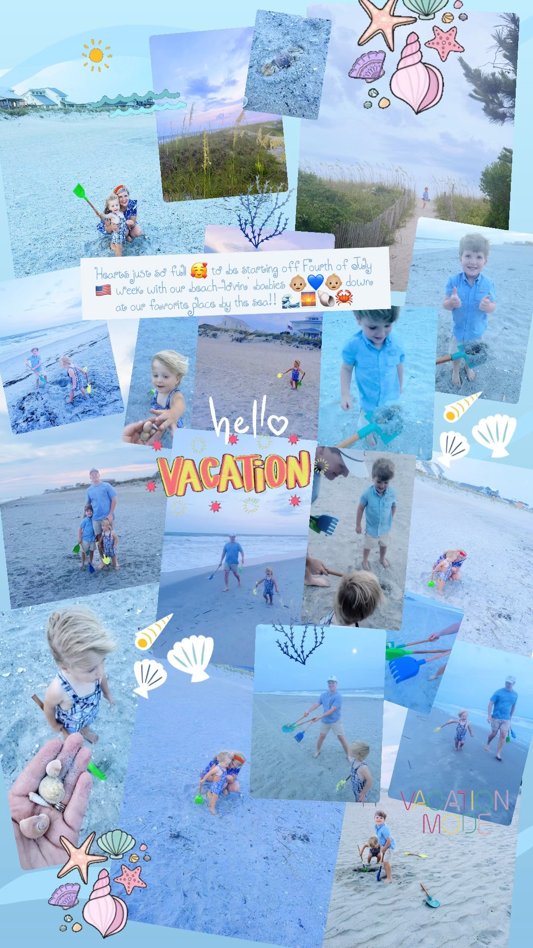 Hearts just so full 🥰 to be starting off Fourth of July 🇺🇸 week with our beach-lovin’ babies 👶🏼💙👶🏼 down at our favorite place by the sea!! 🌊🌅🐚🦀