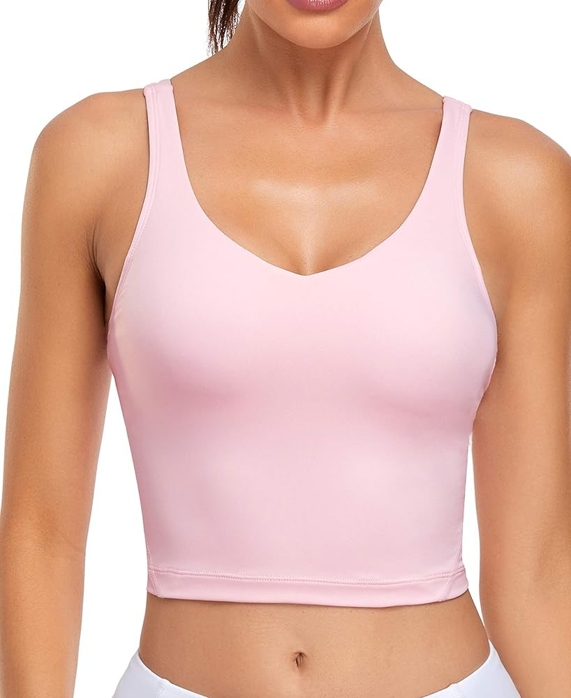 Oalka Sports Bra Womens Longline Padded Crop Tank Yoga Bras Workout Fitness Top | Amazon (US)