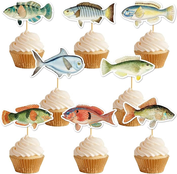 24PCS Fishing Cupcake Toppers, Fishing Cake Toppers, Fishing Cake Decorations, Fishing Birthday P... | Amazon (US)