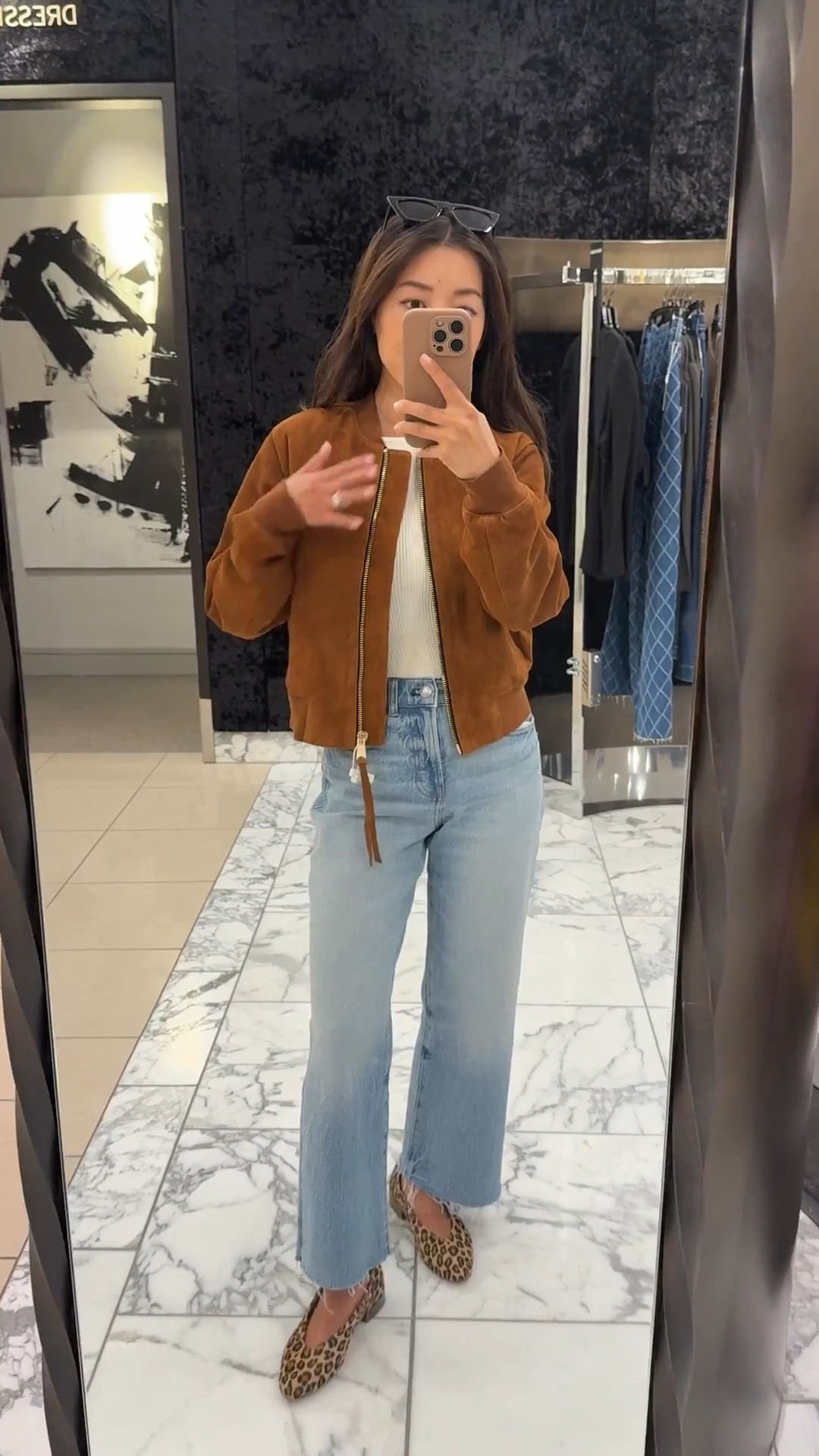 Madewell jeans & tote are on sale with code LTK20 thru Sunday. Exact and look for less jackets linked 

• Madewell jeans size 24 petite , one of my all time favorites from a while back and still stocked in the same exact wash

• Allsaints Orten suede bomber jacket sz 2. petite friendly shorter fit, I sized up in this try on 

• sezane leopard flats I looove these but I MUST wear with heel lifts otherwise they hurt / rub my ankles

Petite friendly, denim outfit, casual fall transition outfit

#LTKSaleAlert #LTKPetite #LTKxMadewell