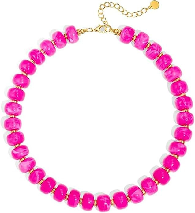 Chunky Beaded Necklace for Women, Colorful Boho Statement Necklace, Gold Chunky Resin Large Bead ... | Amazon (US)