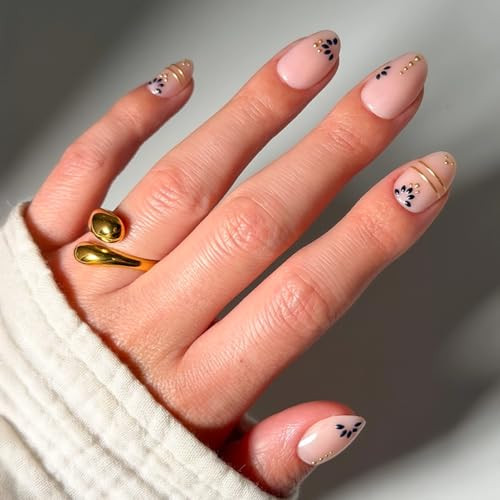Glamnetic Press On Nails - Short Oval Fake Nails with Greek-inspired Patterns, Gold Foil & Glossy... | Amazon (US)