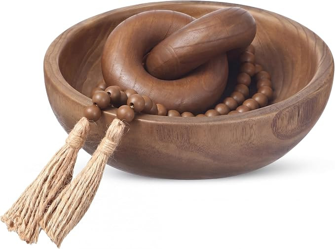 Novabright Farmhouse Wooden Decoration Set, Wooden Handmade Bowl, Chain, Beads, Suitable for Home... | Amazon (US)