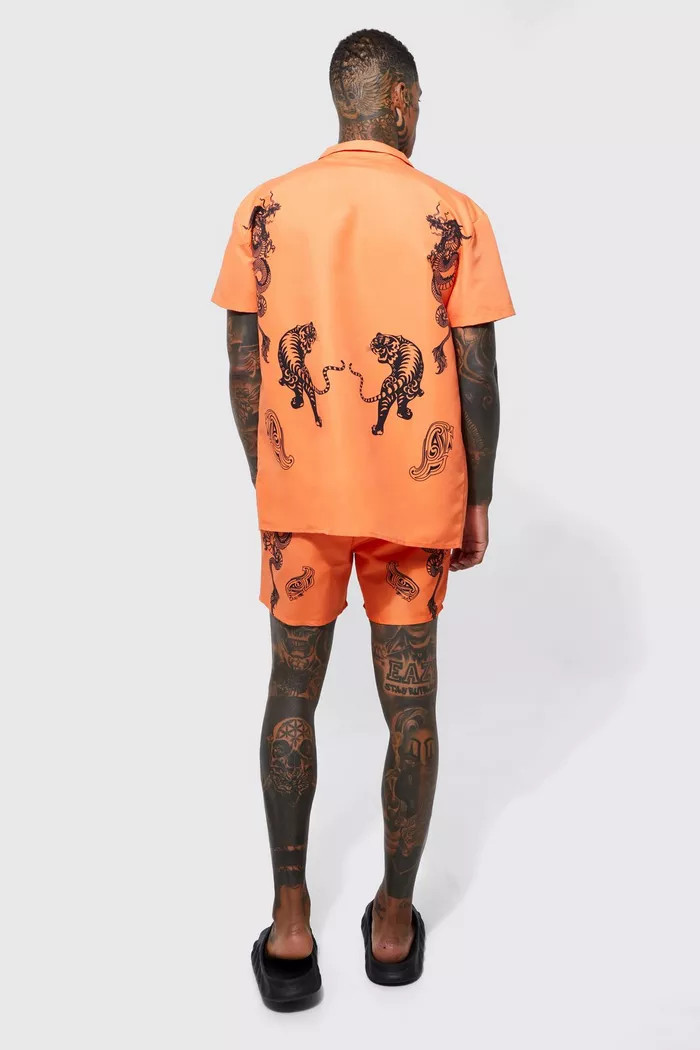 Short Sleeve Tiger Shirt And Swim Short | Boohoo.com (US & CA)