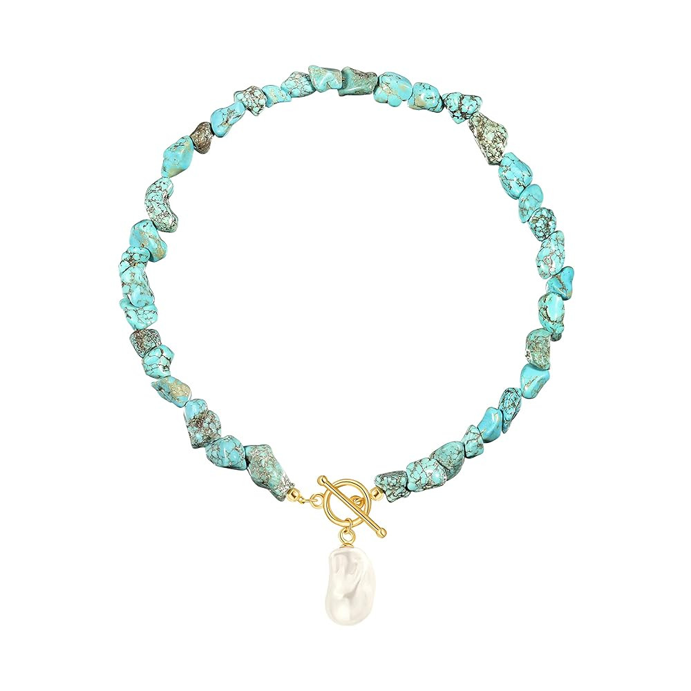 18k Gold Chain Link Necklace for Women, Baroque Pearl/Compass Pendant Necklace | Amazon (US)