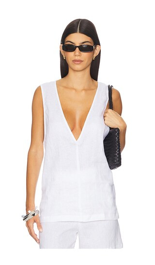 Linen V Neck Top in White | Revolve Clothing (Global)