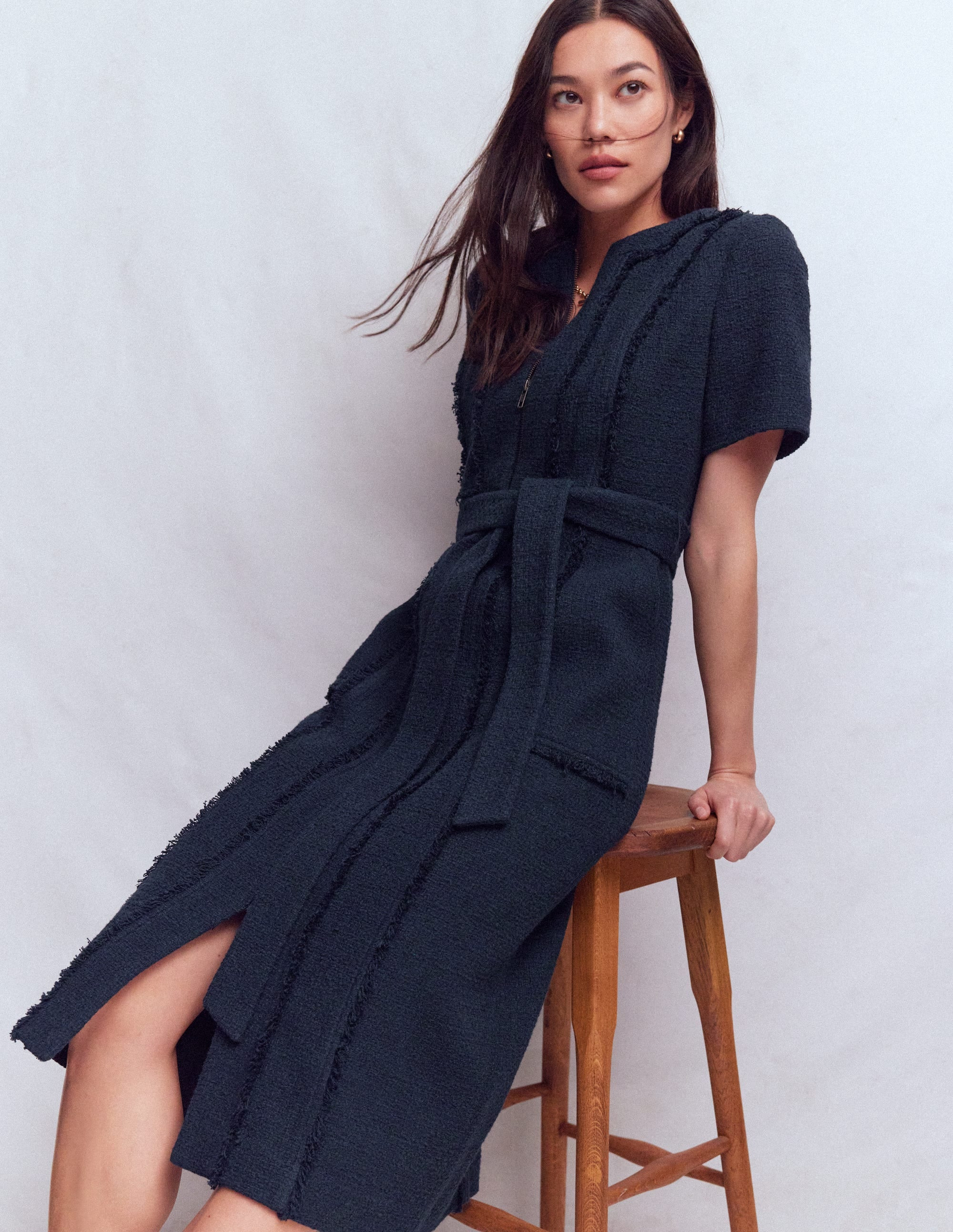 Ruth Zip Texture Dress-Navy | Boden (US)