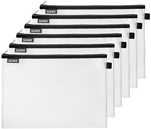 SUNEE Plastic Mesh Zipper Pouch Document Bag 10x14 in - (Black, 6 Pack) Letter Size Waterproof Do... | Amazon (US)