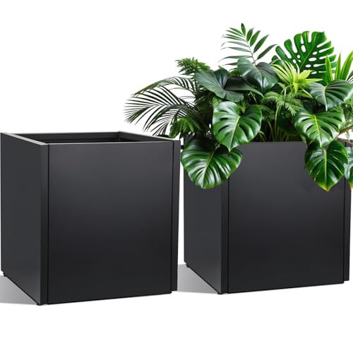 RimCereal 2 Pcs Extra Large Black Square Planter Box Outdoor 17" L x 17" W x 18" H Heavy Galvanized Steel Planters with Drainage Holes Divider for Patio Porch Tall Plants | Amazon (US)