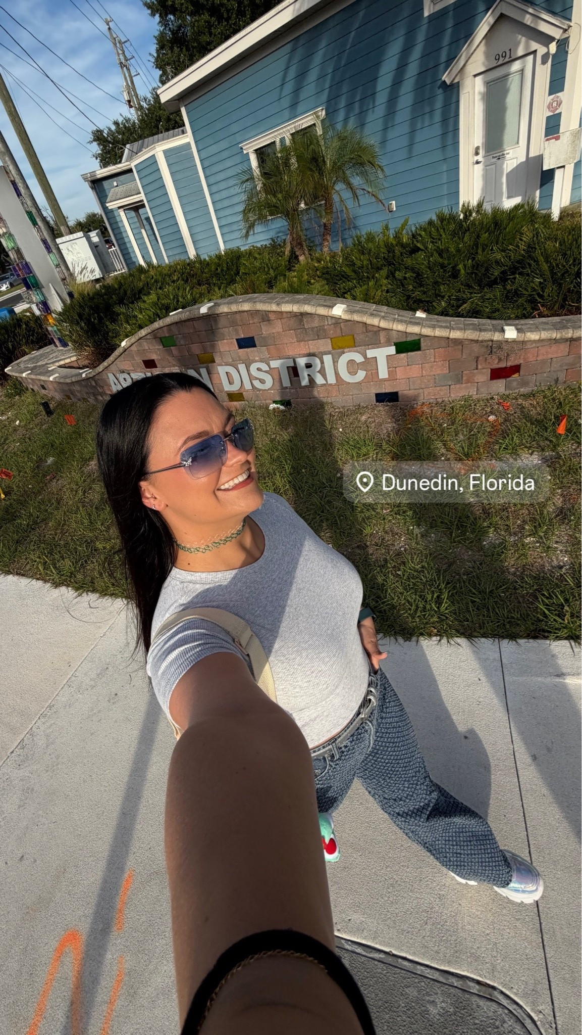 gray fitted top, short sleeve fitted top, gray ribbed top, basic gray tee, elevated basic top, casual fitted top, everyday gray top, blue gradient sunglasses, rimless sunglasses, oversized sunglasses, square sunglasses, colorful sneakers, casual sneakers, walking shoes, city walking outfit, Dunedin outfit, Florida outfit, casual day out outfit, weekend outfit, comfy casual outfit

#LTKootd