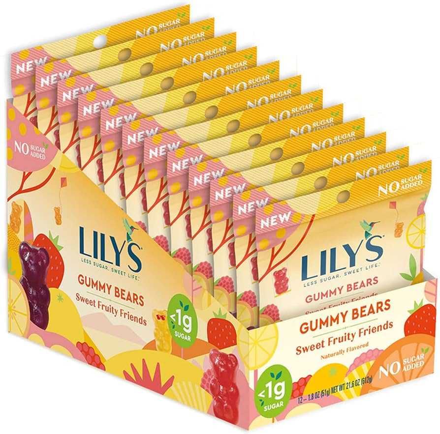 LILY'S Assorted Fruit Flavored No Sugar Added Gummy Bears, Gluten Free, 1.8 oz Bags (12 Count) | Amazon (US)