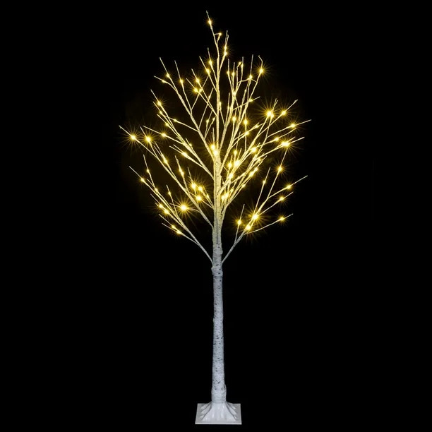 Zimtown 4FT Birch Tree, Artifical Christmas Tree, with 48 Warm White LED Lights | Walmart (US)