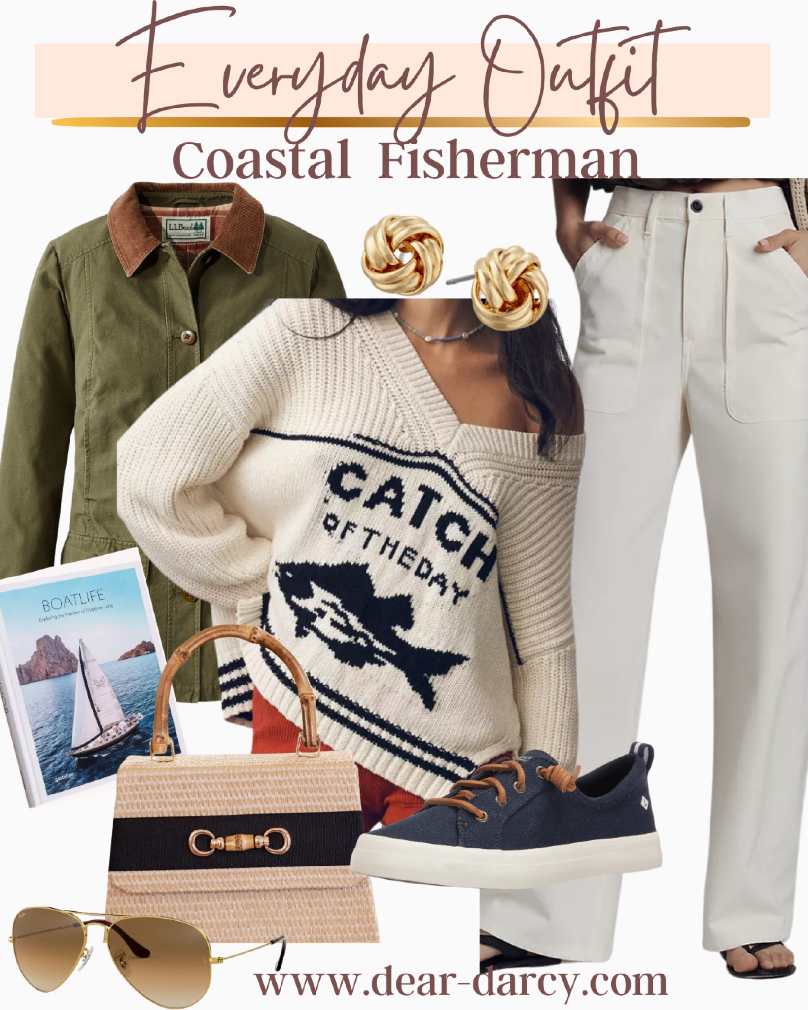 Coastal Fisherman  spring outfit inspo 

A great barn jacket Lands end 
Tts and a couple colors

Fish sweater so cute tts

White patch pocket pants tts 

Speery boat shoes tt and on major sale comes in 6 colors 

Boat life coffee table book 

A great raffia and bamboo handle handbag 

Amazon find Gold knot earrings
Under $20 

Rayban traditional classic sunglasses 




#LTKStyleTip #LTKTravel #LTKSaleAlert