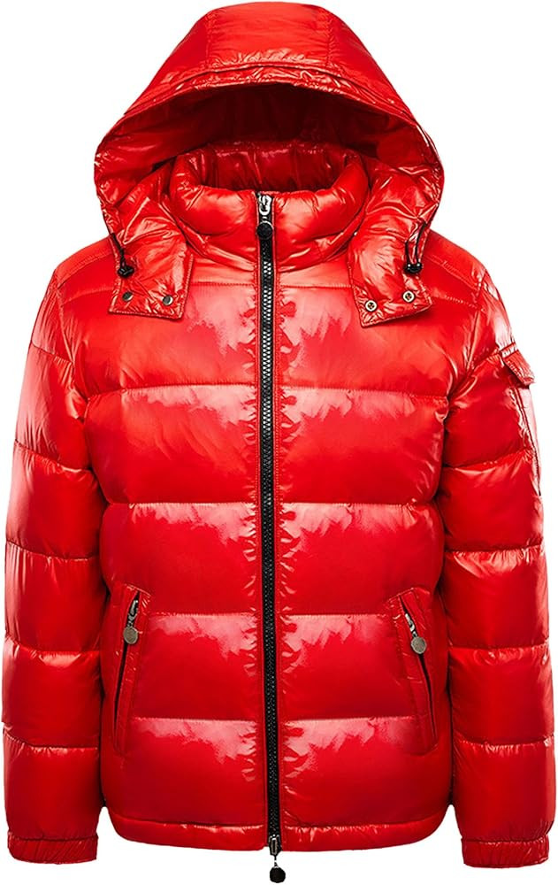 JEsilunmaMY Men's Thermal Shiny Hooded Puffer Jacket Winter Coats Water-Resistant Down Coats Insu... | Amazon (US)
