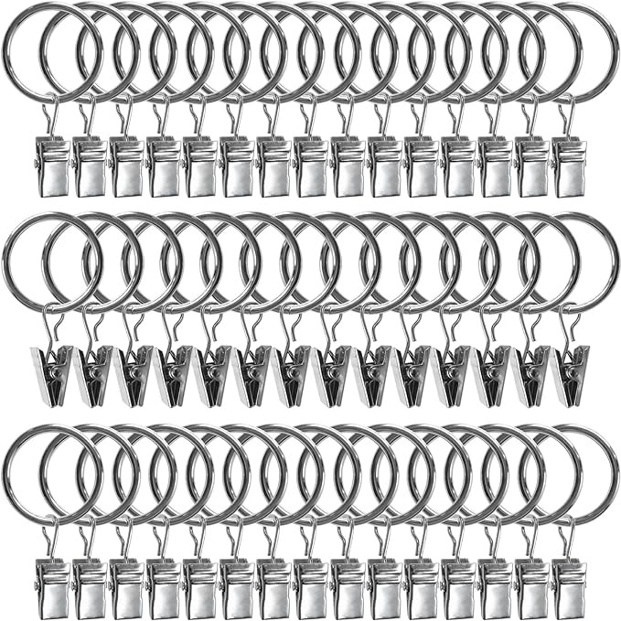 44 Pack Metal Curtain Rings with Clips, Drapery Clips with Rings, Drapes Rings 1 inch Inner Diame... | Amazon (US)