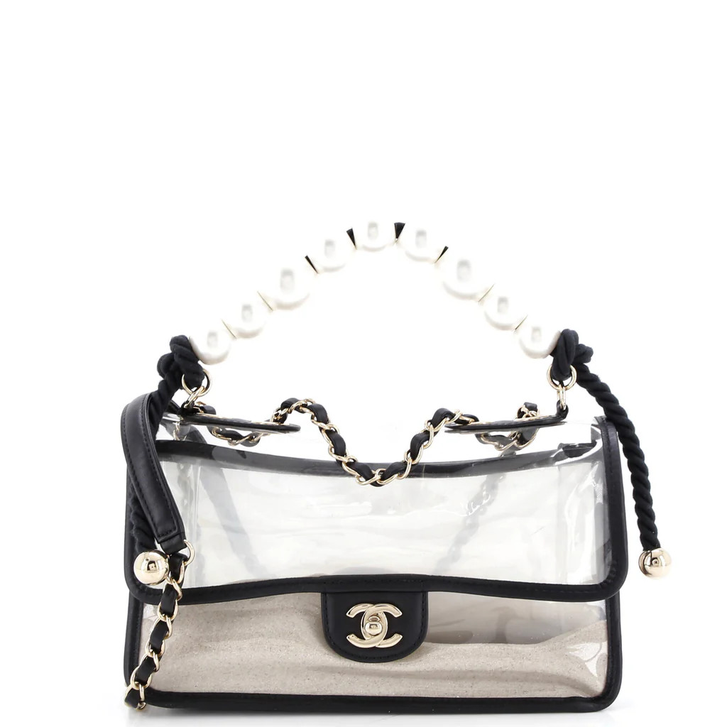 Chanel Sand By The Sea Pearl Flap Bag PVC with Lambskin Medium Black 3633724 | Rebag