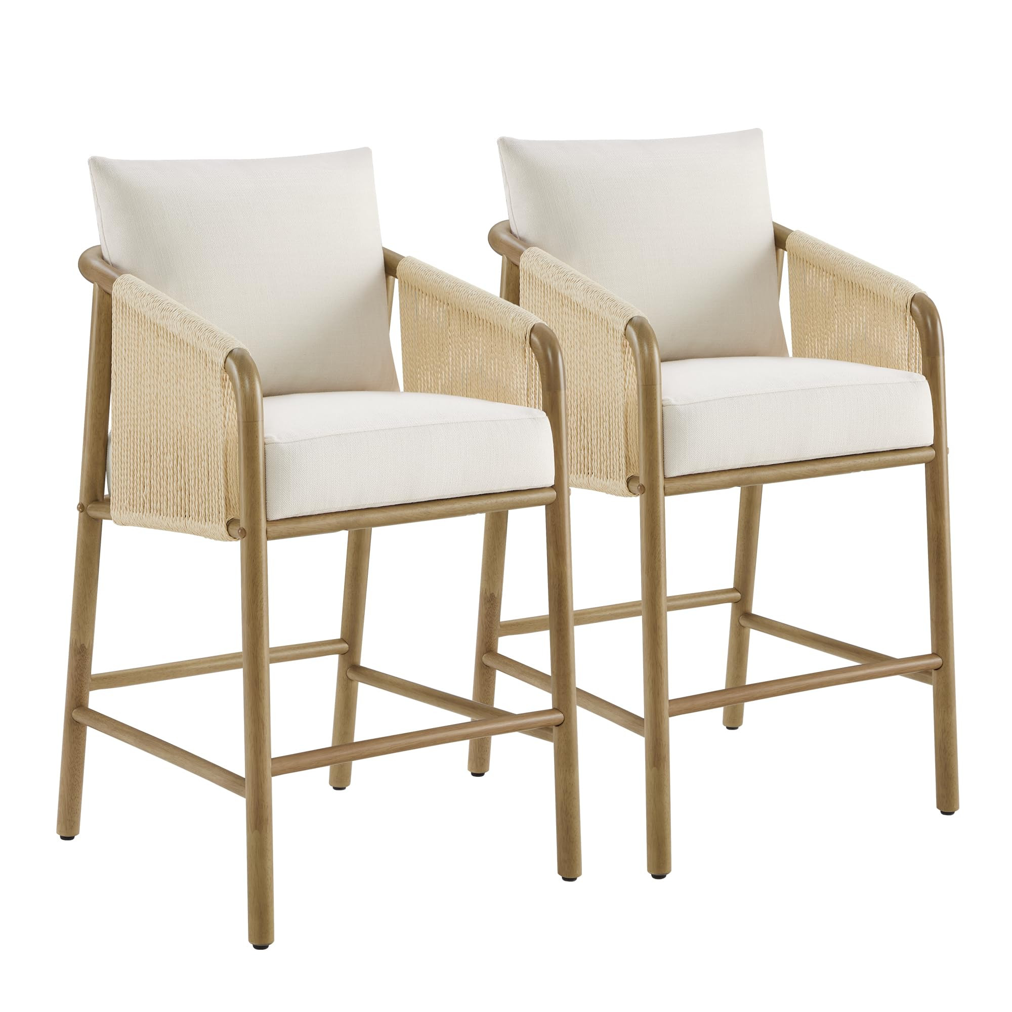 CHITA Paper Cord Braid Counter Height Barstools Set of 2, Fabric Upholstered Woven Rope Counter S... | Amazon (US)