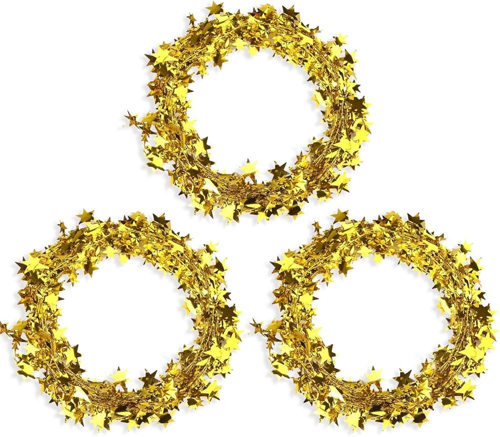 CCINEE 75 Feet Star Tinsel Garlands with Wire, Christmas Star Wire Garland Decorations for Xmas T... | Amazon (US)