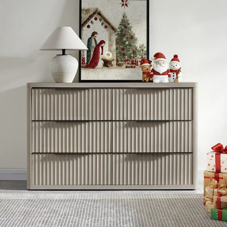 SICOTAS 53.5" Wide 6 Drawer Dresser for Bedroom, Farmhouse Chest of Drawers with Black Handles, F... | Walmart (US)