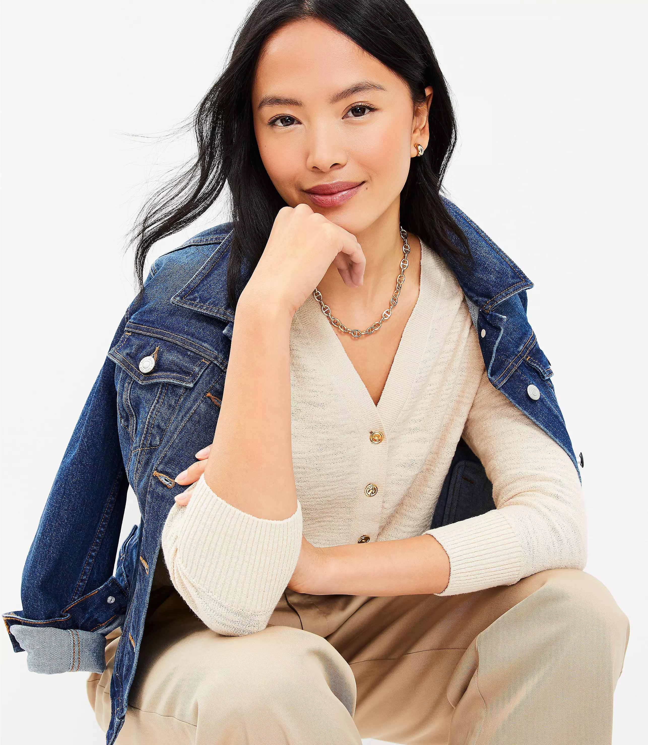 Petite Drop Shoulder Henley Sweater | LOFT