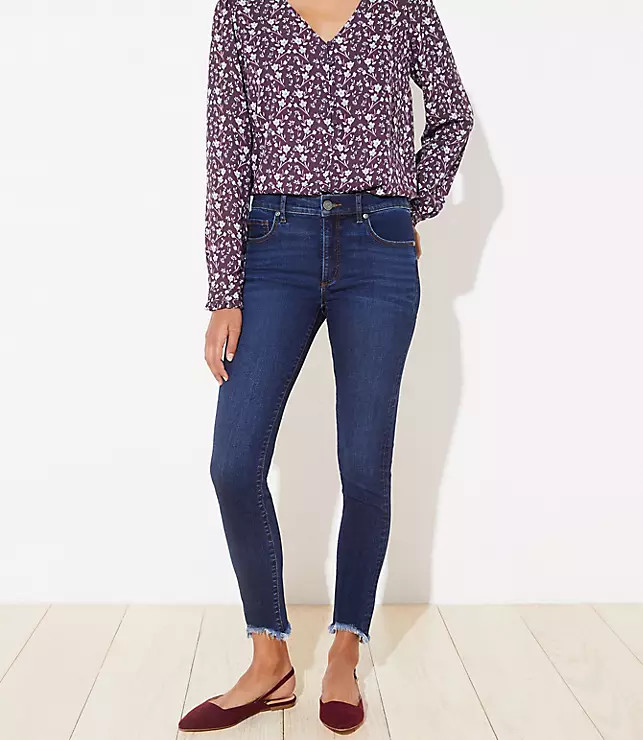 Chewed Hem Slim Pocket Skinny Jeans | LOFT | LOFT