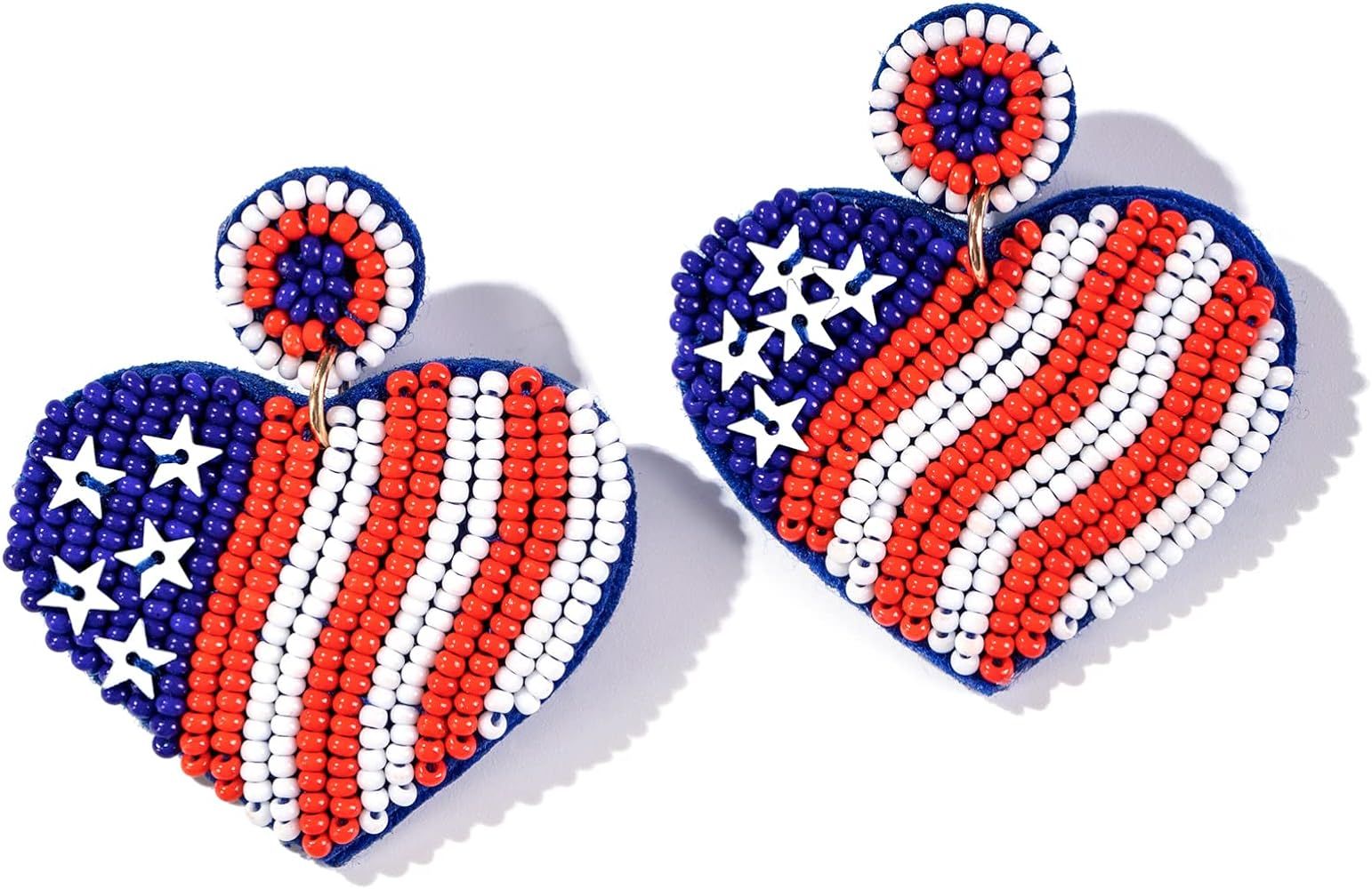 American Flag Dangle Earrings Beaded - Handmade 4th of July Patriotic Earrings, Independence Day ... | Amazon (US)