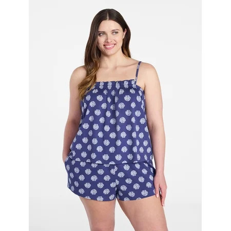 Joyspun Women's Cotton Ruffled Tank Top and Shorts Pajama Set, 2-Piece, Sizes XS-3X | Walmart (US)