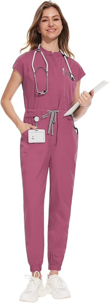 VIAOLI Women's Scrub Jumpsuit In 8 Pocket Scrubs Set with Front Zipper Open Placket Neckline Top ... | Amazon (CA)