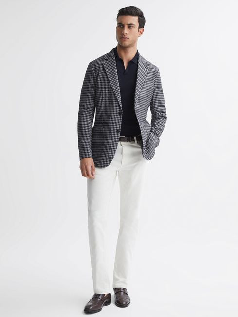 Reiss Navy Lite Slim Fit Wool Blend Dogtooth Blazer | Reiss US