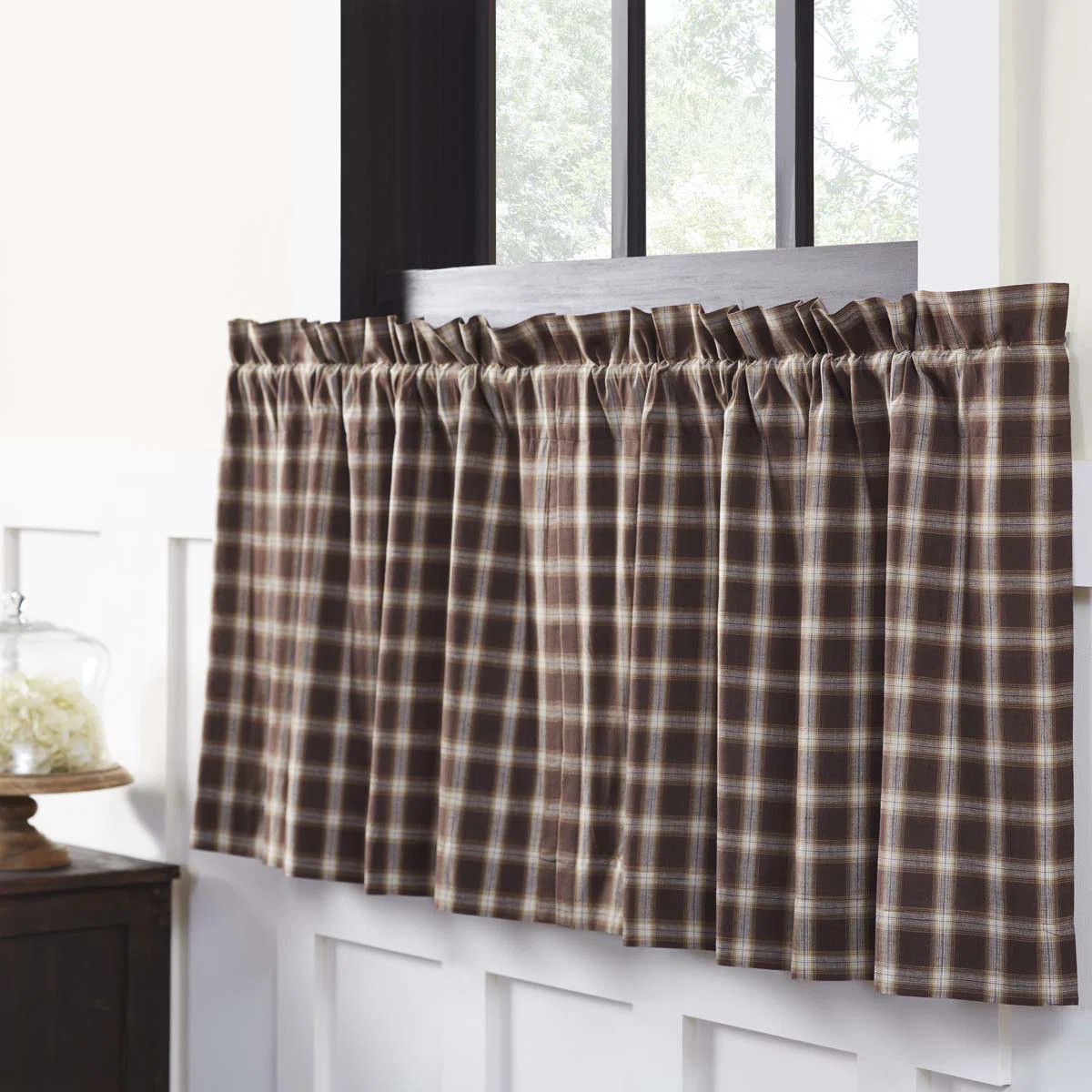 Dissay Plaid Cotton Tailored 72'' W Cafe Curtain in (Set of 2) | Wayfair North America