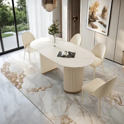 Modern Oval Dining Table, Cream Luxe Style | Wayfair North America